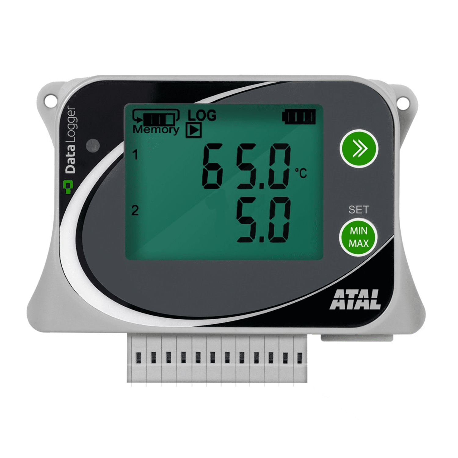 Afbeelding van ATU-15 Datalogger met 2 ingangen voor externe temperatuur sensoren en 2 ingangen voor 0-10V processignalen