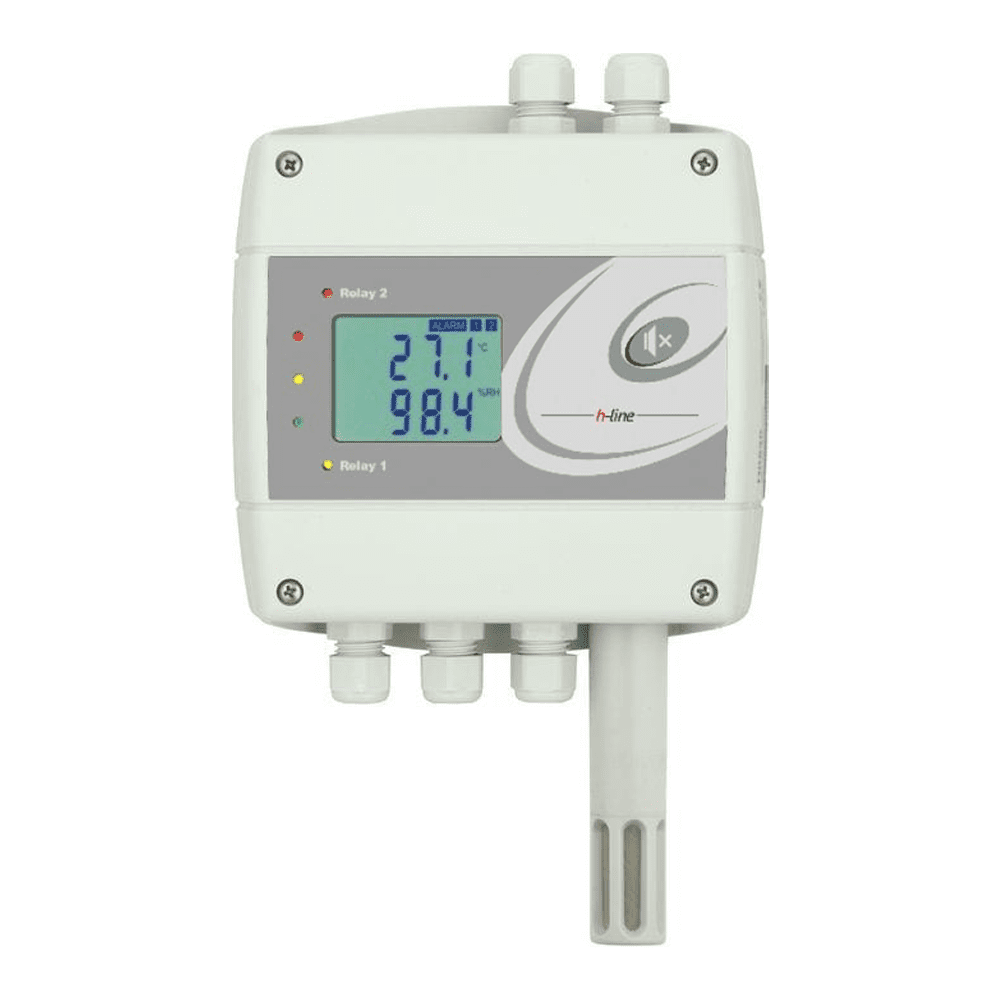 Afbeelding van STRE-102 Temperatuur en RV regelaar met 75mm voeler, 3 digitale ingangen, 2x relais en Ethernet communicatie