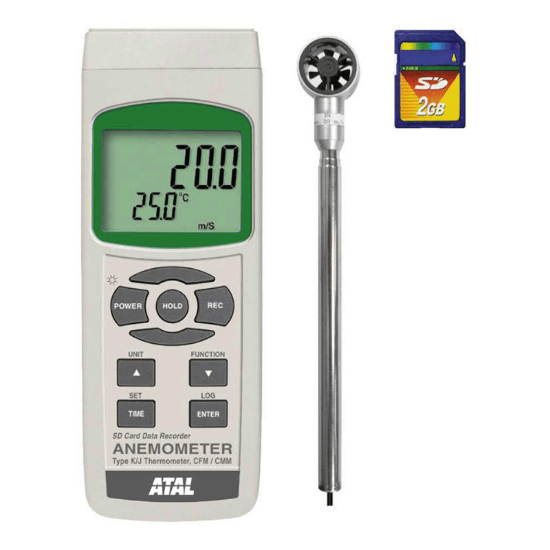 Afbeelding van SD-AMx4233 Vleugelrad anemometer voor luchtsnelheid en temperatuur met datalogger op SD kaart