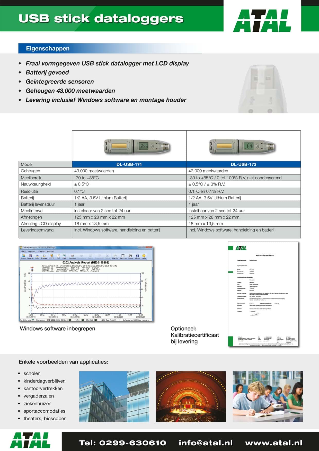 Atal brochure USB stick dataloggers voor meting van temperatuur of temperatuur/R.V.