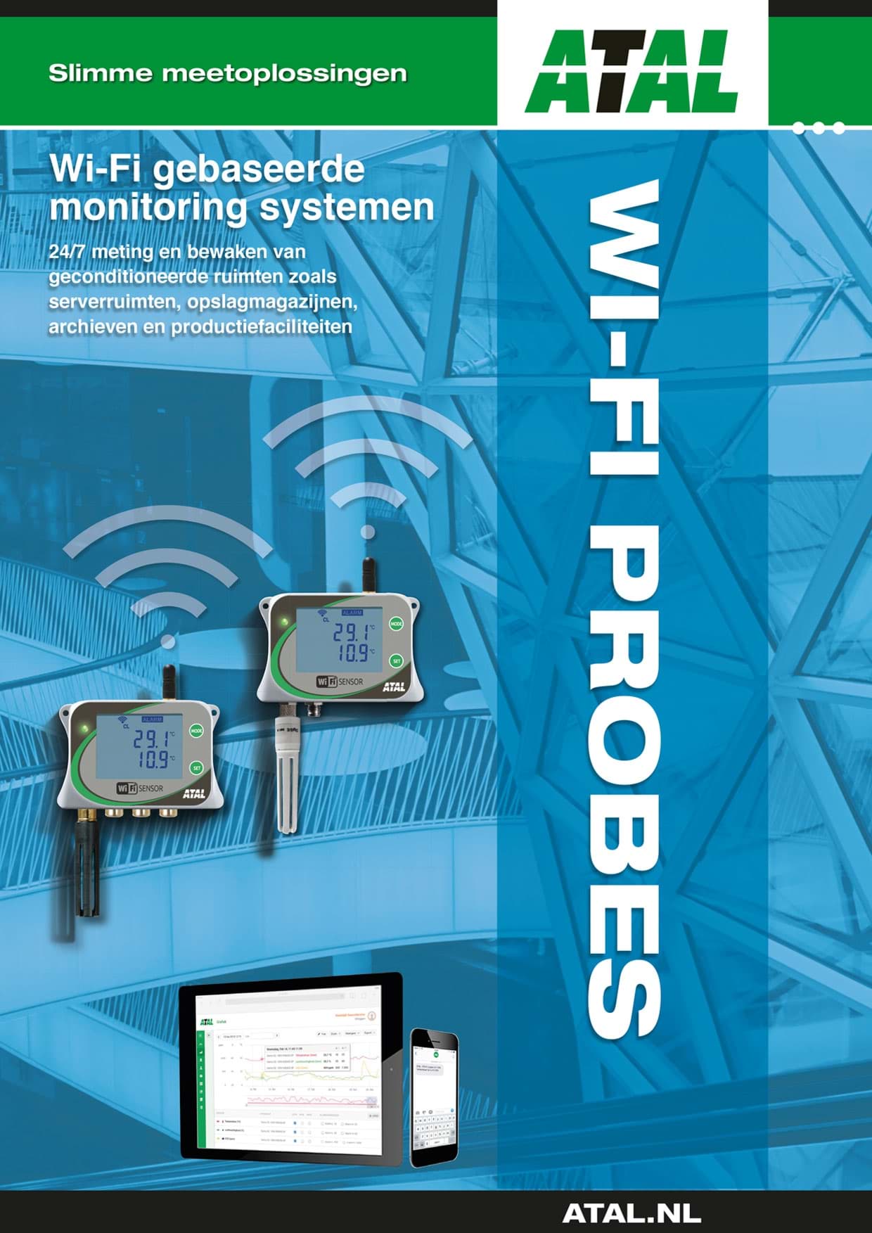 Atal brochure Wi-Fi gebaseerde monitoring systemen 24/7 meting en bewaken van geconditioneerde ruimten zoals serverruimten, opslagmagazijnen, archieven en productiefaciliteiten