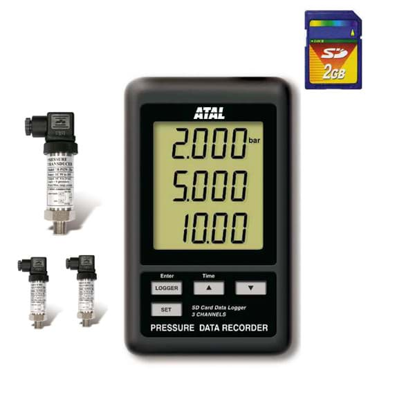 Afbeelding van SD-MPSx384 3-kanaals drukmeter/ datalogger met dataopslag op SD kaart