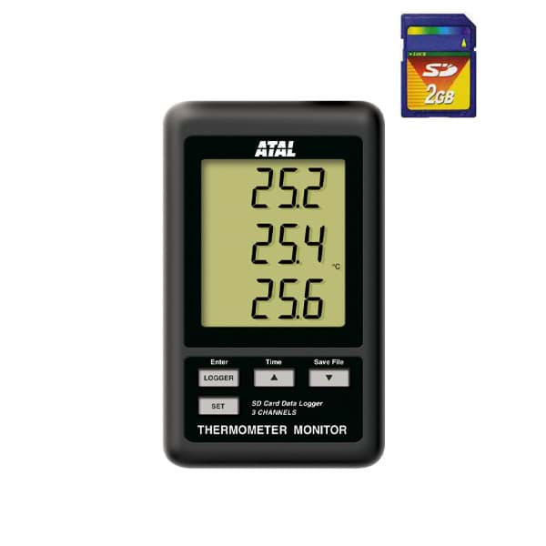 Afbeelding van SD-MTMx380 3 kanaals handmeter datalogger met SD kaart - thermokoppel